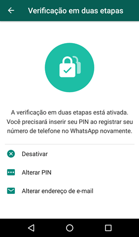 Desativar verificacao em duas etapas WhatsAp
