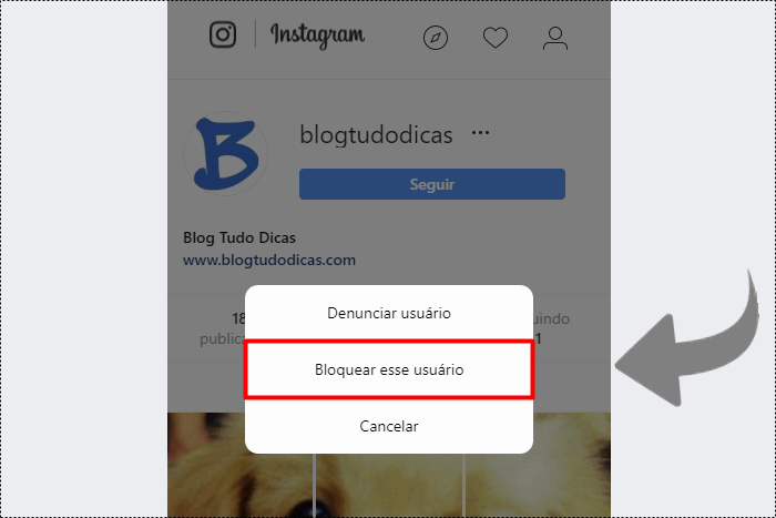 bloquear contato instagram computador