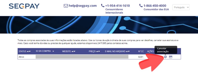 Cancelar assinatura SegPay cartão de crédito