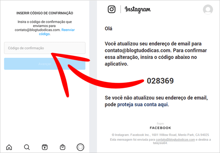 Confirmar o endereço de e-mail do Instagram