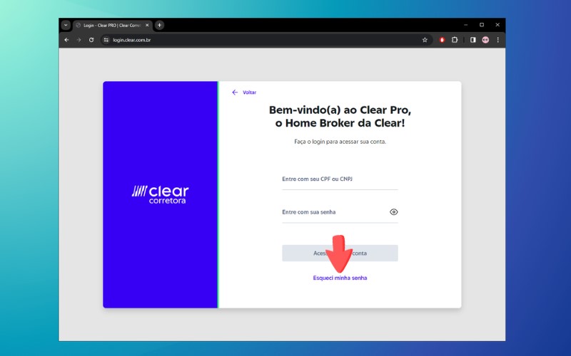 Como recuperar senha conta Clear Corretora