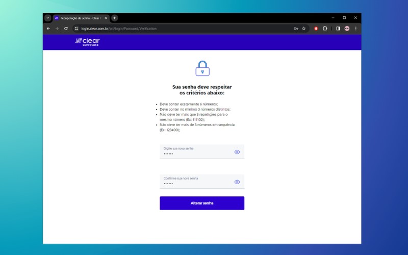 Como redefinir senha da Clear Corretora