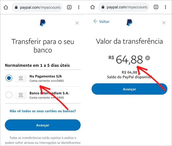 Enviar dinheiro do Paypal para o banco
